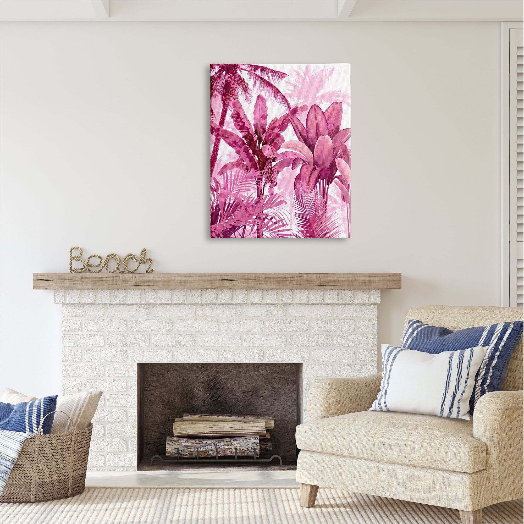 Stupell Industries Pink Tropical Palm Leaves Botanical & Floral Painting Gallery Wrapped Canvas Art Print Wall Art, 30 x 40