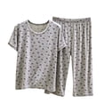 thumbnail image 3 of Bovxnpu Women's Pajamas Set Cotton Loose Floral Short Sleeve Capris Pants Pajamas Set, 3 of 6