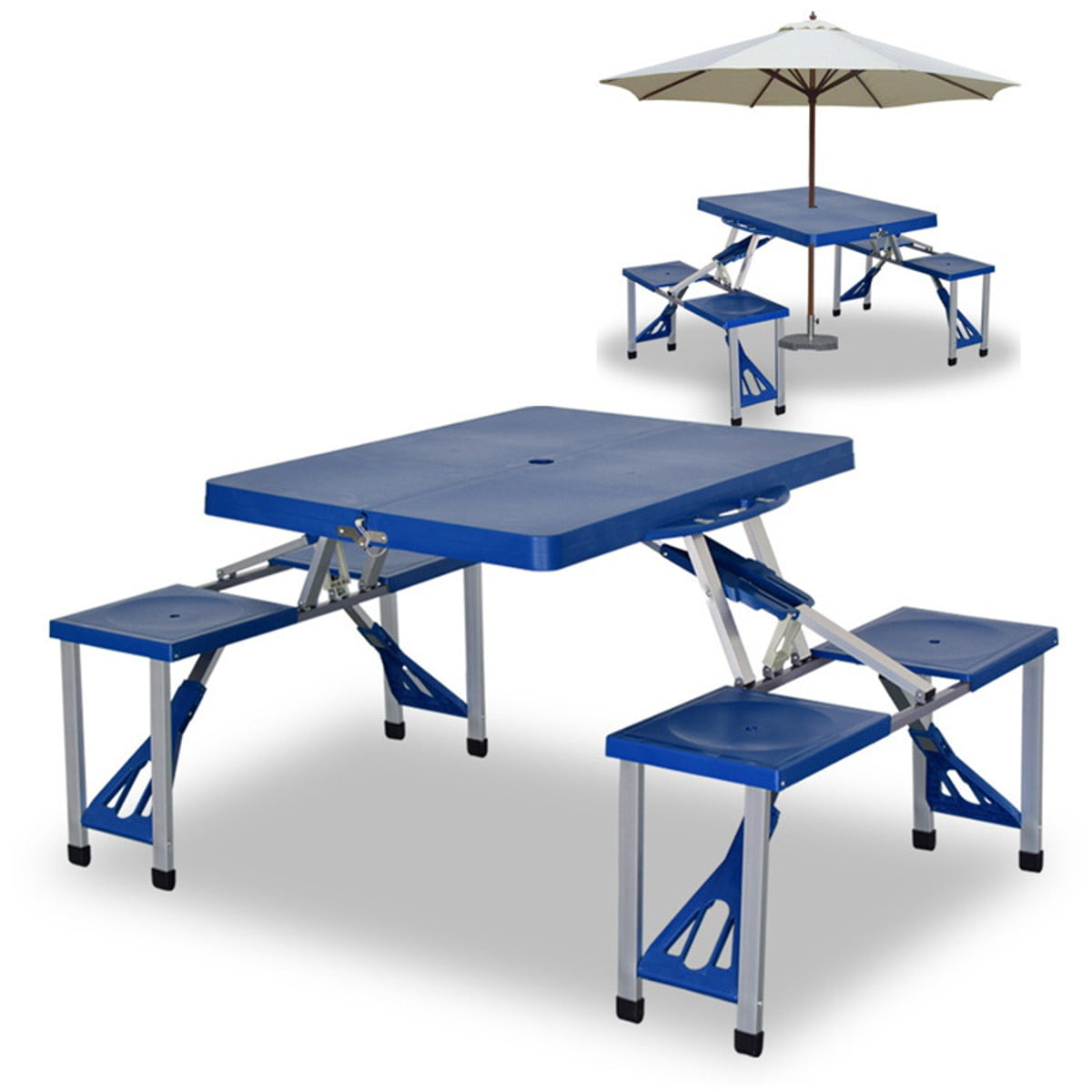 Outdoor Folding Camping Table, with 4 People Chair Umbrella Hole