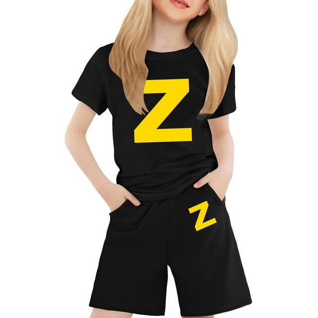 Afdoent Toddler Girl Clothes Letter Crew Neck Printed Short Sleeve Suit For Kids 3-4 Years