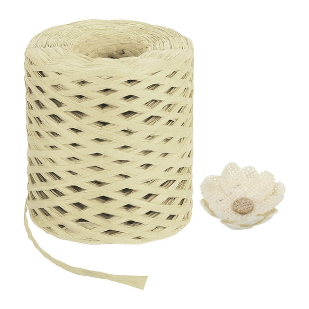 Cinta de rafia de papel Uxcell 200m/656ft Cinta de rafia Hilo de rafia Empaque Kraft para envolver regalos, suministros de manualidades (Blanco claro)