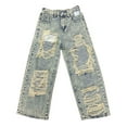 thumbnail image 6 of Girls Jeans Trendy Teen Girls Ripped Distressed Washed Jeans Fall Wide Leg Denim Pants with Pocket Streetwear Baby Girl Pants Blue 8 Years-9 Years, 6 of 7
