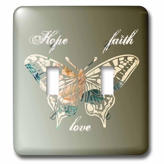 3dRose, Hope, Faith and Love Gold Butterfly inspirational art, double toggle switch
