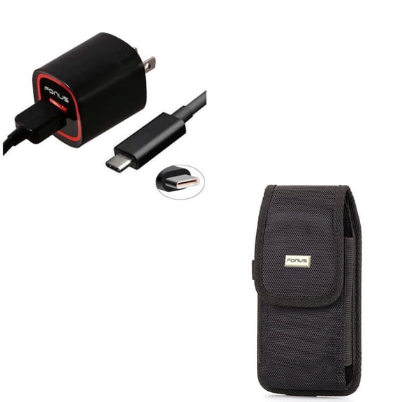 Rugged Durable Canvas Case w 18W Adaptive Fast USB Home Charger 6ft Type-C Turbo Cable Z2L Compatible With Google Pixel 3a XL