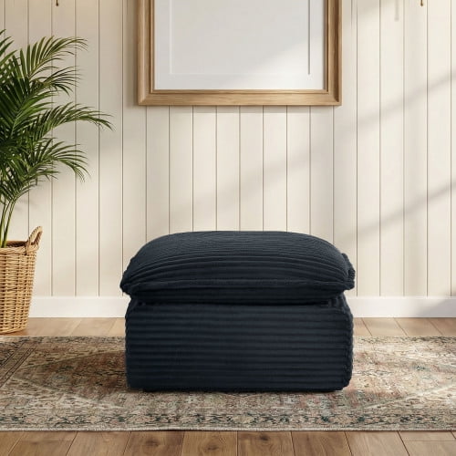 Upholstered Modular Square Compression Ottoman, 30.7" Square x 15.7" H, 3-in-1 Footrest, Seat & Side Table, Grey