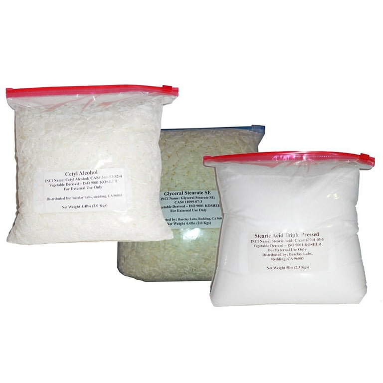 Stearic Acid 5 Lbs - Cetyl Alcohol 4.4 Lbs - Glyceryl Stearate 4.4 Lbs- 3  Pak Complete Lotion Making Starter Kit