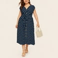 thumbnail image 3 of Herrnalise Women's Summer Floral Print Dress Women's Casual Plus Size V-neck Sleeveless Polka Dot Printed Button Belt Dress, 3 of 9