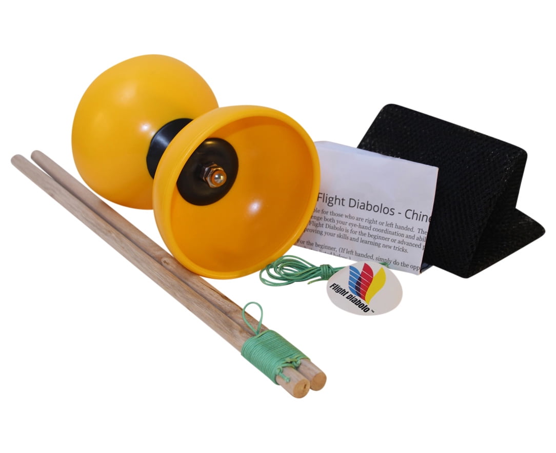 Flight Lander Pro Yellow Chinese Yoyo Diabolo with Wooden Sticks, Net