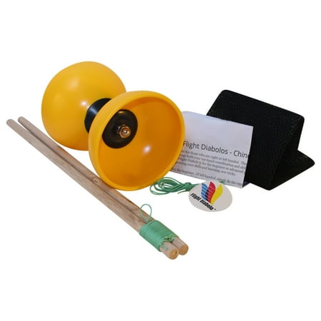 Flight Lander Pro Yellow Chinese Yoyo Diabolo with Wooden Sticks, Net Carrying Bag and Extra