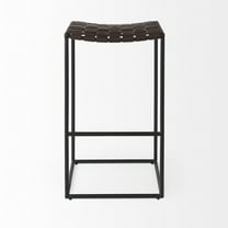 Clarissa 18.0L x 16.0W x 30.0H Dark Brown Woven Leather W/Black Iron Frame Stool