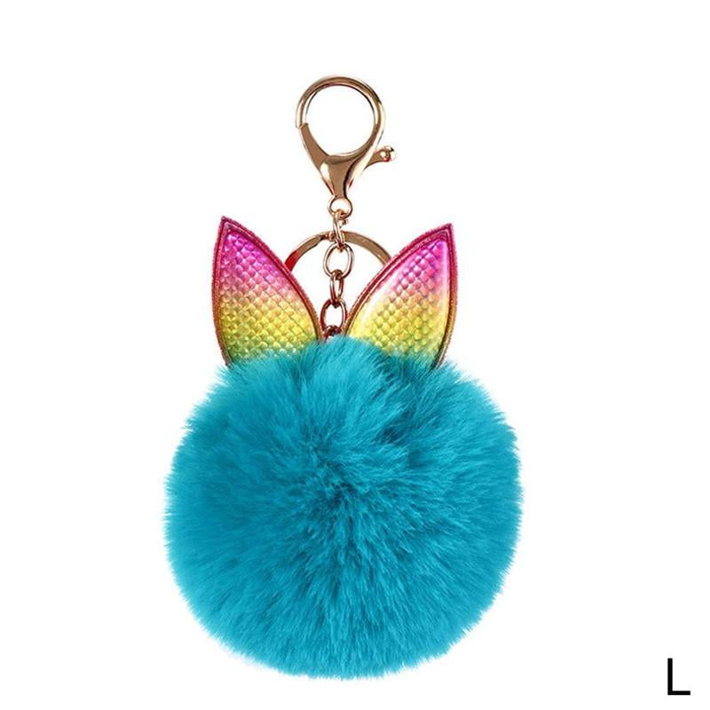 Womens Girls Soft Fur Pompon Keyrings Cute Keychain Pop Pom Car Keys Holder 1PC 