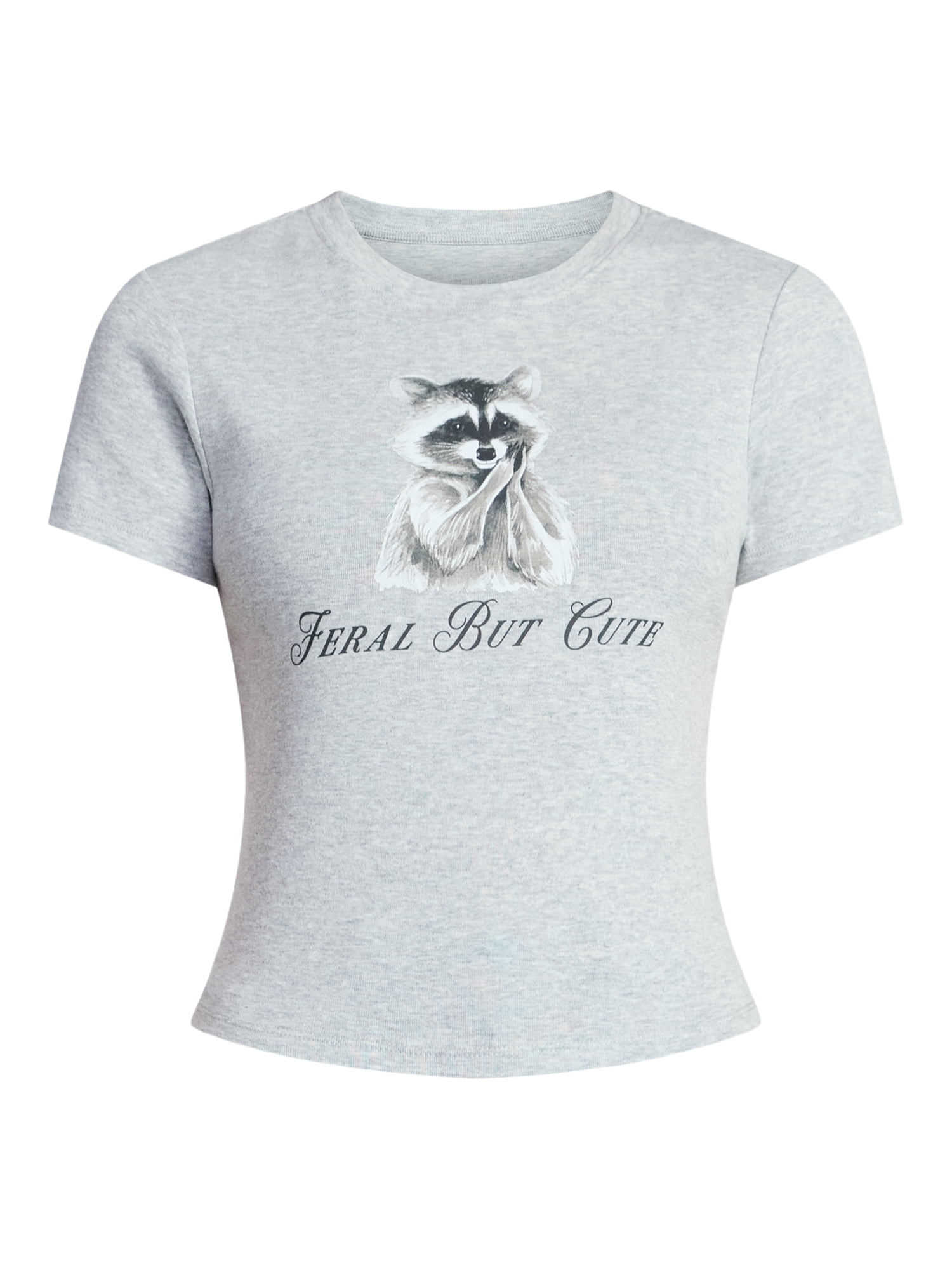 Feral But Cute Women's Graphic Baby Tee with Short Sleeves, Sizes XXS-XXL