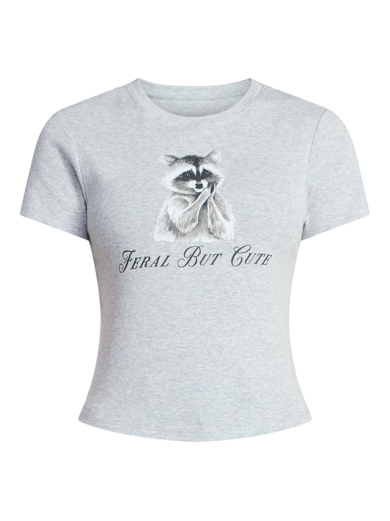Feral But Cute Women's Graphic Baby Tee with Short Sleeves, Sizes