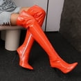 thumbnail image 3 of Over the Knee Boots for Women Shiny Pointed Toe Stiletto (Orange 38), 3 of 6
