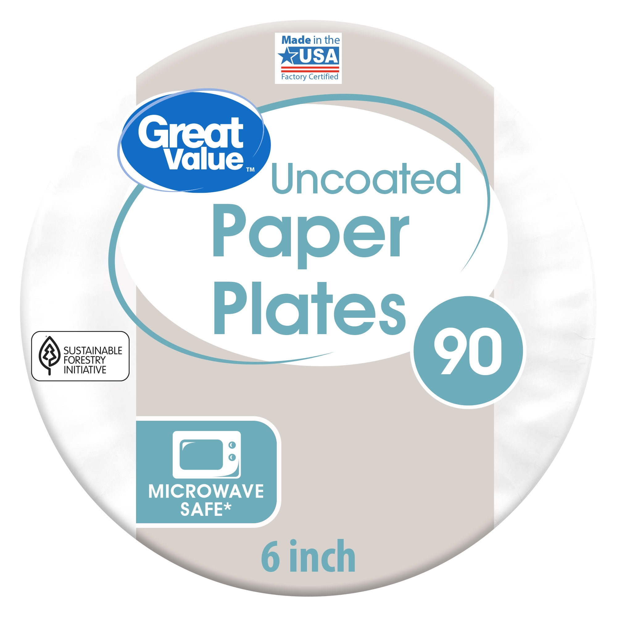 (6 pack) Great Value Economy 6" Paper Plates, 90 count