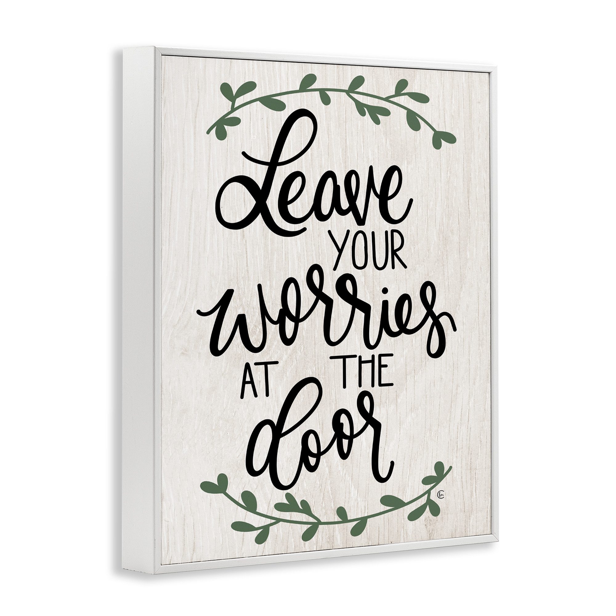 Stupell Industries Worries at Door Family Greeting Typography Painting White Framed Art Print Wall Art, 16 x 20