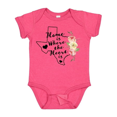 

Inktastic Texas Home is Where The Heart is with Watercolor Floral Girls Baby Bodysuit