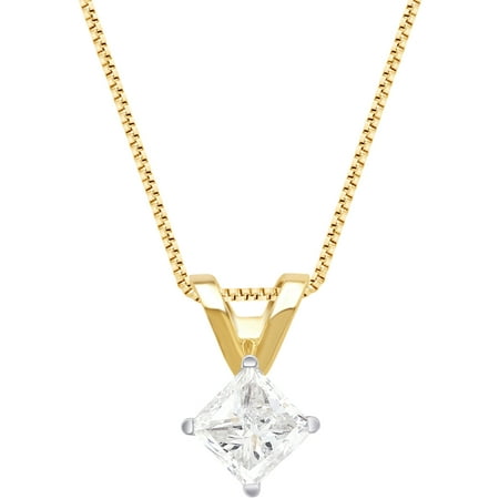 3/4 Carat T.W 14K Yellow Gold, IGL Certified Princess Diamond Pendant 18 Inch Chain