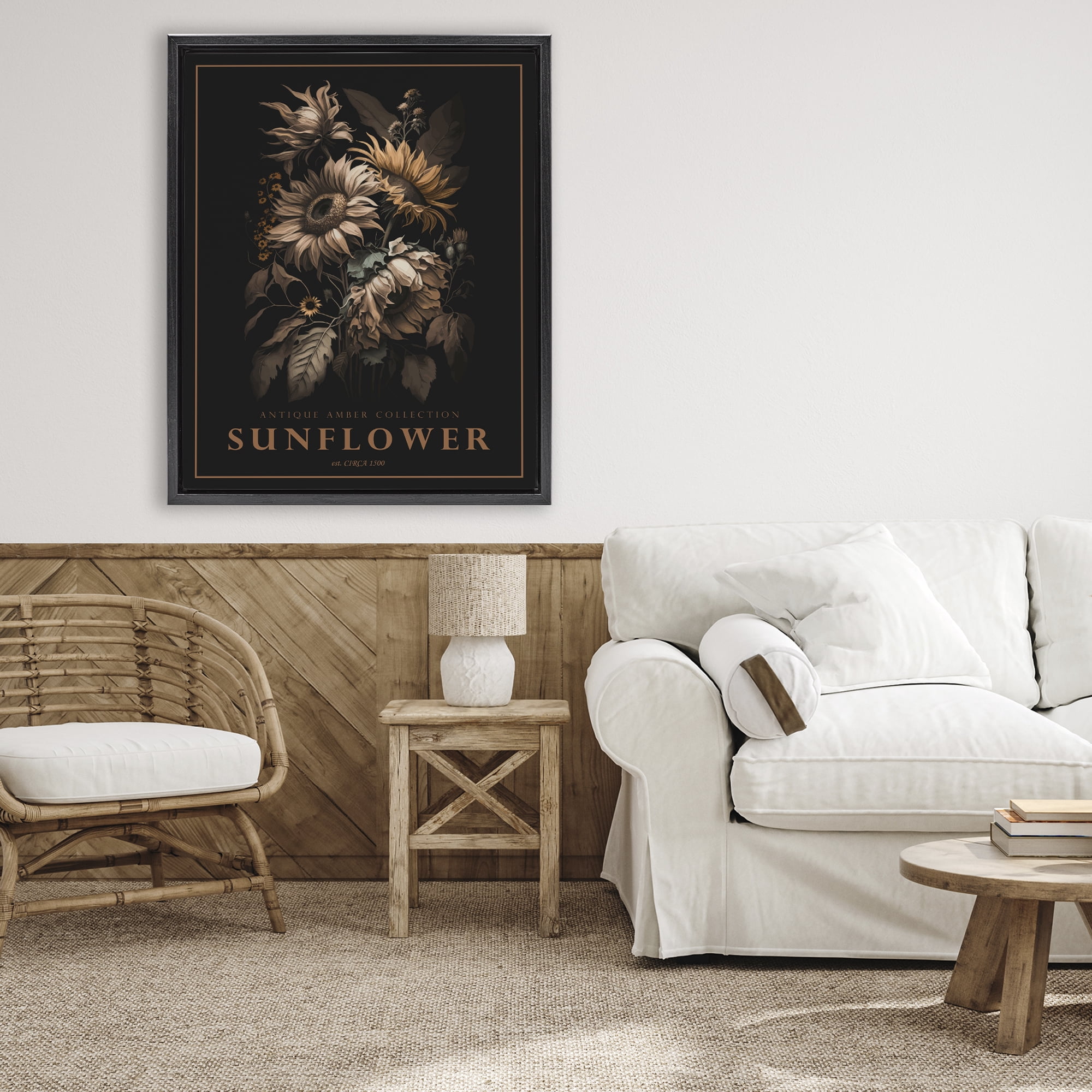 Stupell Industries Antique Sunflower Bushel Black Framed Floater Canvas Wall Art, design by Christopher Giampietro