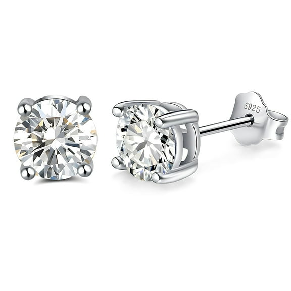 Birthstone Earrings for Women Solitaire Round Cubic Zirconia Sterling Silver Ginger Lyne Collection