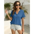thumbnail image 2 of YATELLE Womens Tshirts V Neck Short Sleeve Buttons Tops Tee Solid Color Blouse Loose Fit, 2 of 4