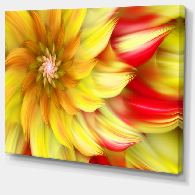 Designart - Fleur Fractale Rouge Jaune Tournante - Tableau Floral sur Toile