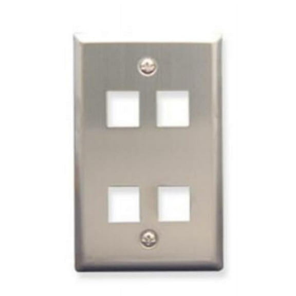 ICC 4-Port Keystone Wall Plate (1 Pack), UL Listed, Stainless Steel, Single Gang Wall Plate for RJ45 Modular Jack and Inserts, Brushed Finish