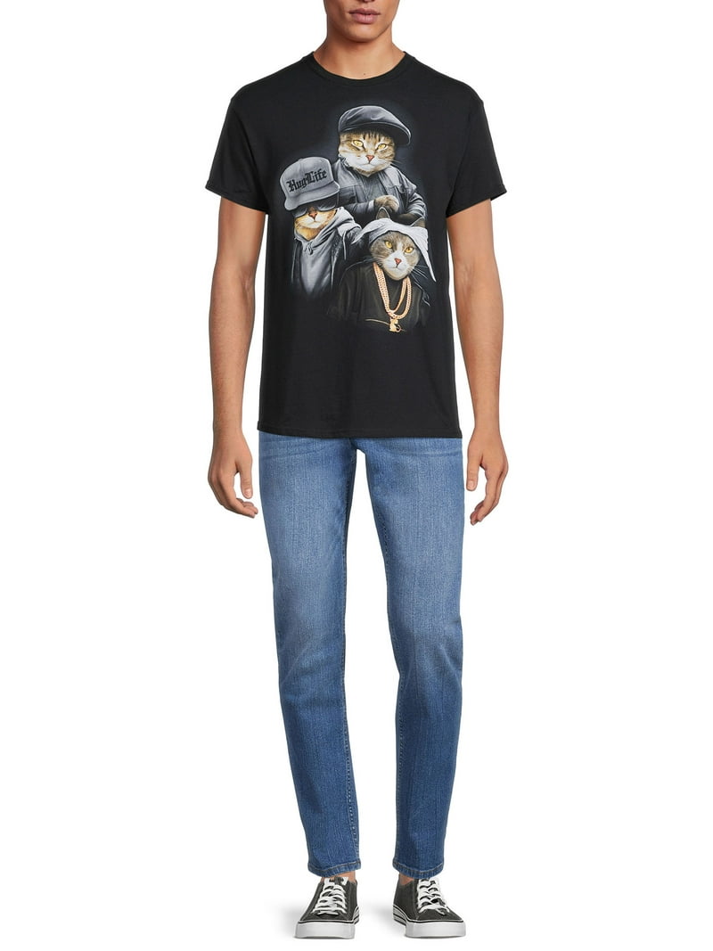 Generic Men's Cat Trio Graphic Tee with Short Sleeves
