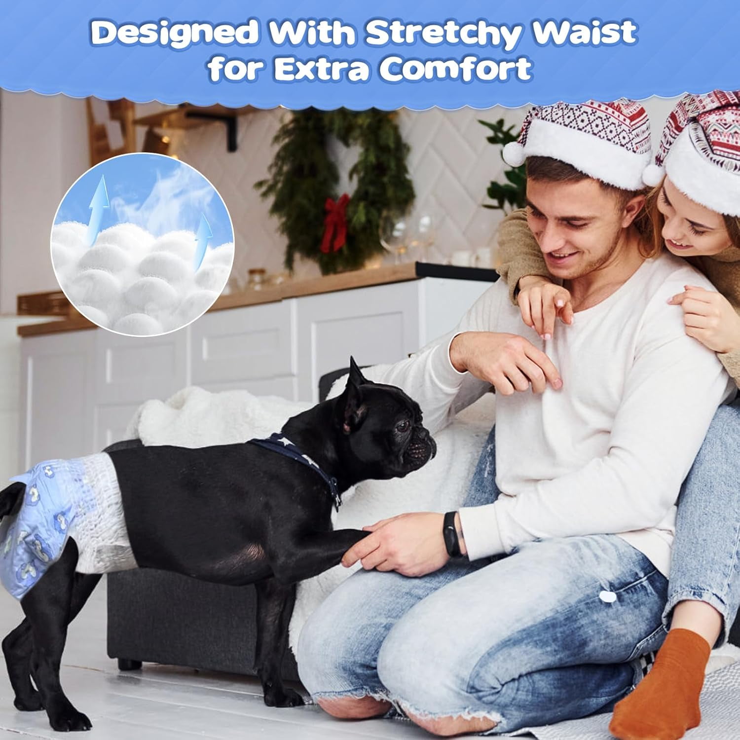 Tingzi Dog Diapers Female, 10 Count Disposable Stretchy Diapers for Female Dog, Pulled Up Diaper for Dogs, Super Absorbent Leak-Proof Puppy Diapers for Doggy in Heat Period