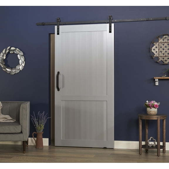 Spectrum Millbrooke PVC Barn Door H-Style Size 42"wide x 84"high - Kit *Requires Assembly* Satin Silver Color