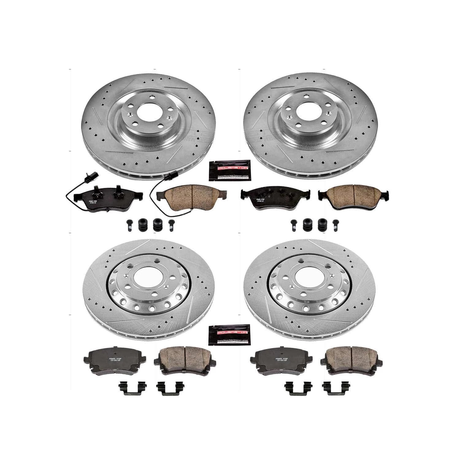 PowerStop Front and Rear Z23 Evolution Sport Carbon-Fiber Ceramic Brake Pad and Drilled & Slotted Rotor Kit Fits: AUDI VOLKSWAGEN Select Models K4008
