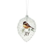 Starlight Collection, Clear Glass Hanging Glittered Drop Frame Ornament with a Chickadee on a Branch (Pack of 3)