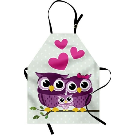 

Owls Apron Animal Couple Owl Sitting On A Branch Family Portrait Cartoon Art Unisex Kitchen Bib With Adjustable Neck For Cooking Gardening Adult Size Purple Yellow