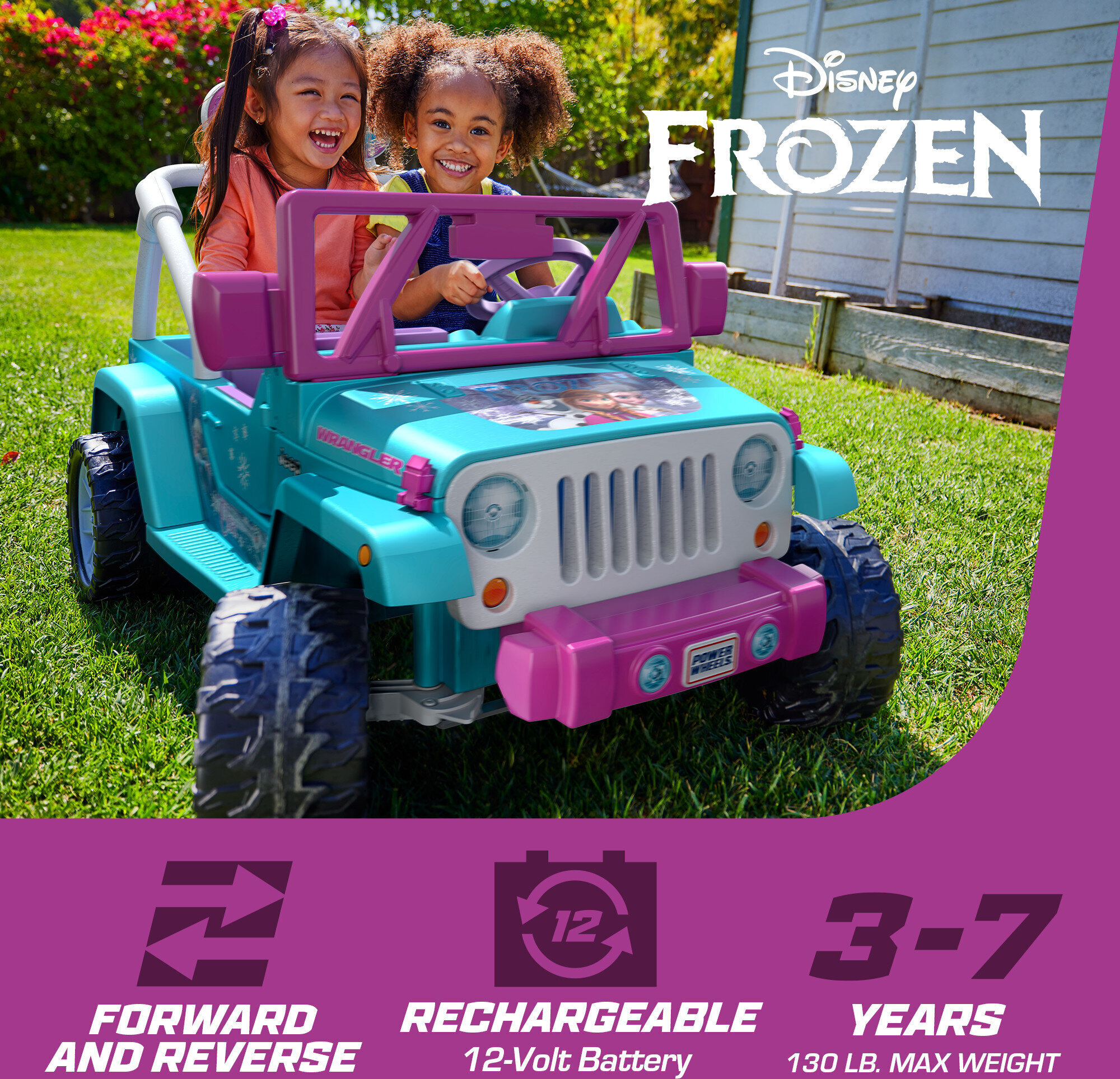 12V Power Wheels Disney Frozen Jeep Wrangler Battery-Powered Ride-On Toy Vehicle with Music & Sounds, for a Child Ages 3-7 - image 3 of 7