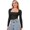 thumbnail image 3 of Long Sleeve Bodysuit Square Neck Shapewear Tummy Control Body Suits For Women,Sexy Women's Body Slim Bodysuits Tops Underwear Body Elegant Long Sleeve Bodysuit for Women, 3 of 10