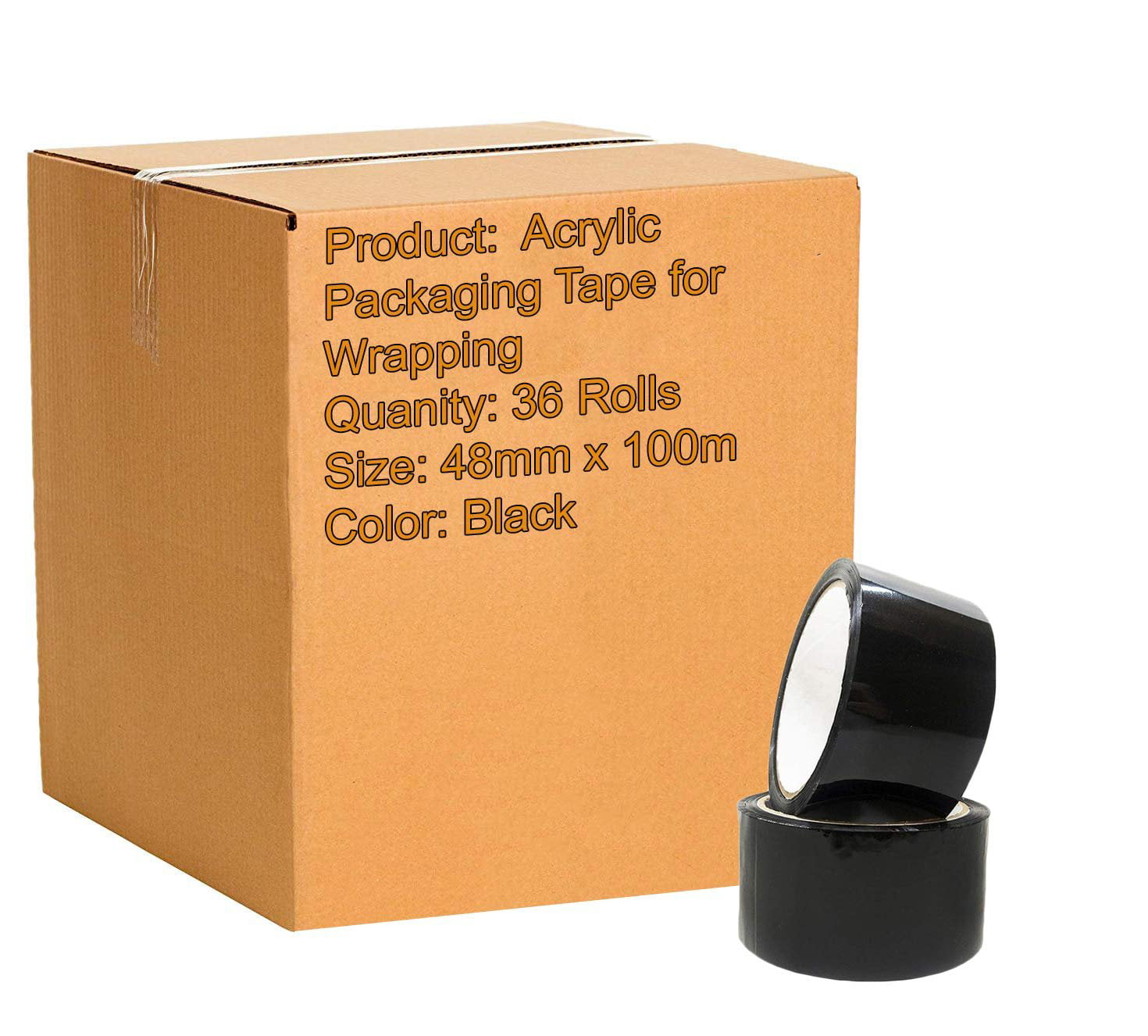 36 Rolls Orange Color Carton Box Sealing Packaging Packing Tape 2Mil 48mm x 100m 