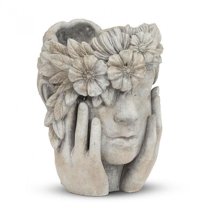 Set of 2 Woman With Hands On Her Face And Flower Halo Planter