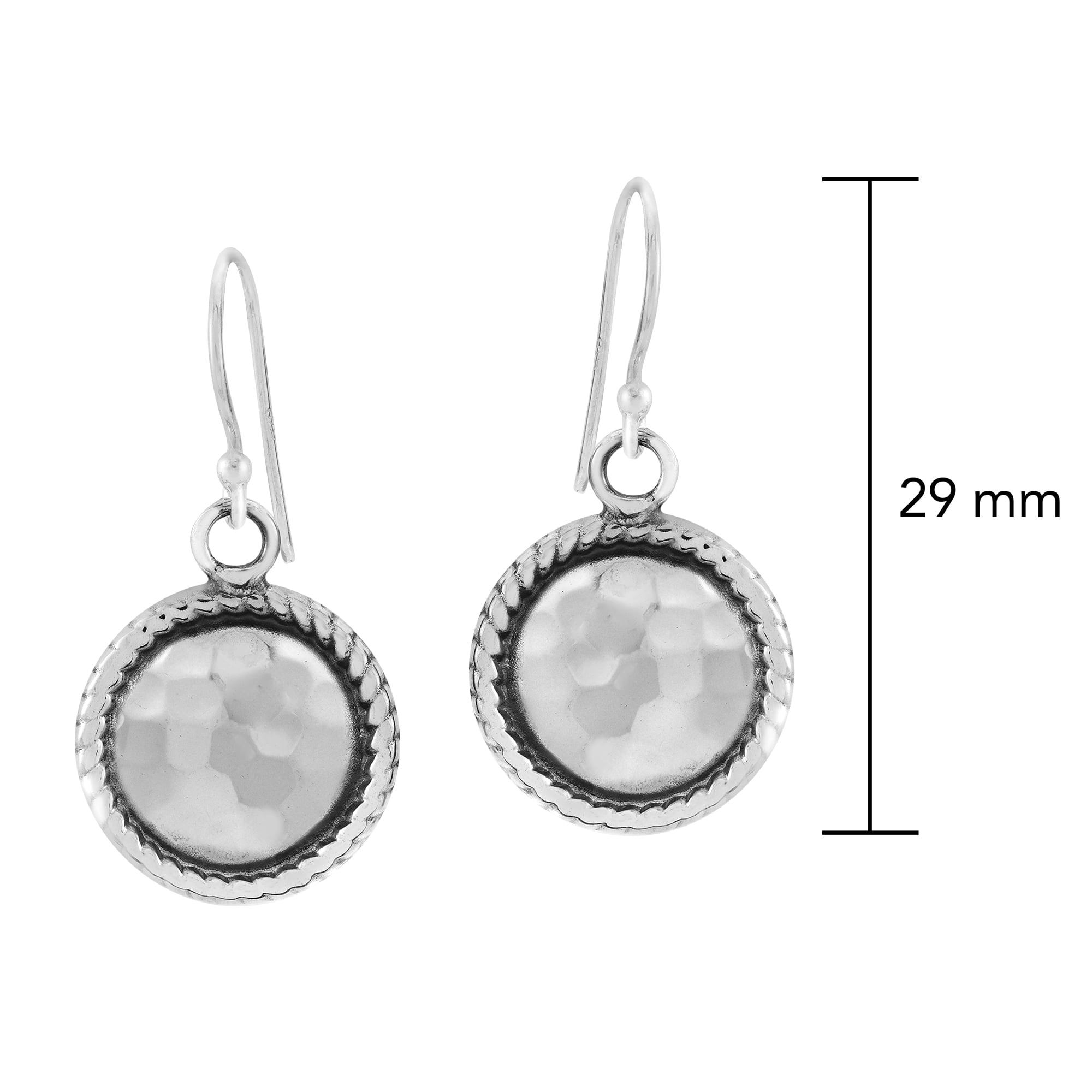 Sterling Silver 925 Sparkly Hammered Round Disc Ear Stud Earrings 10mm Handmade 
