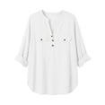 thumbnail image 2 of Linen Summer Shirts for Women Roll-Up Long Sleeve Curved Hem Tunic Tops Casual V Neck Plain Tshirts Loose Fit (2XL, White), 2 of 7