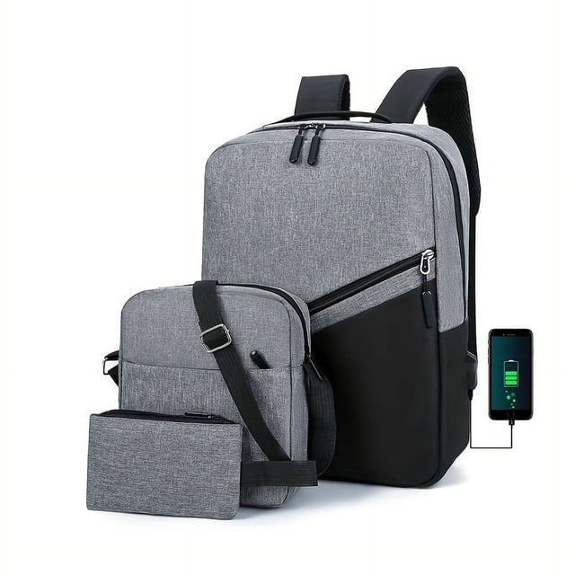 Ensemble de 3 Pcs Sac à Dos Élégant pour Homme Grande Capacité pour Affaires, Voyage et Ordinateur