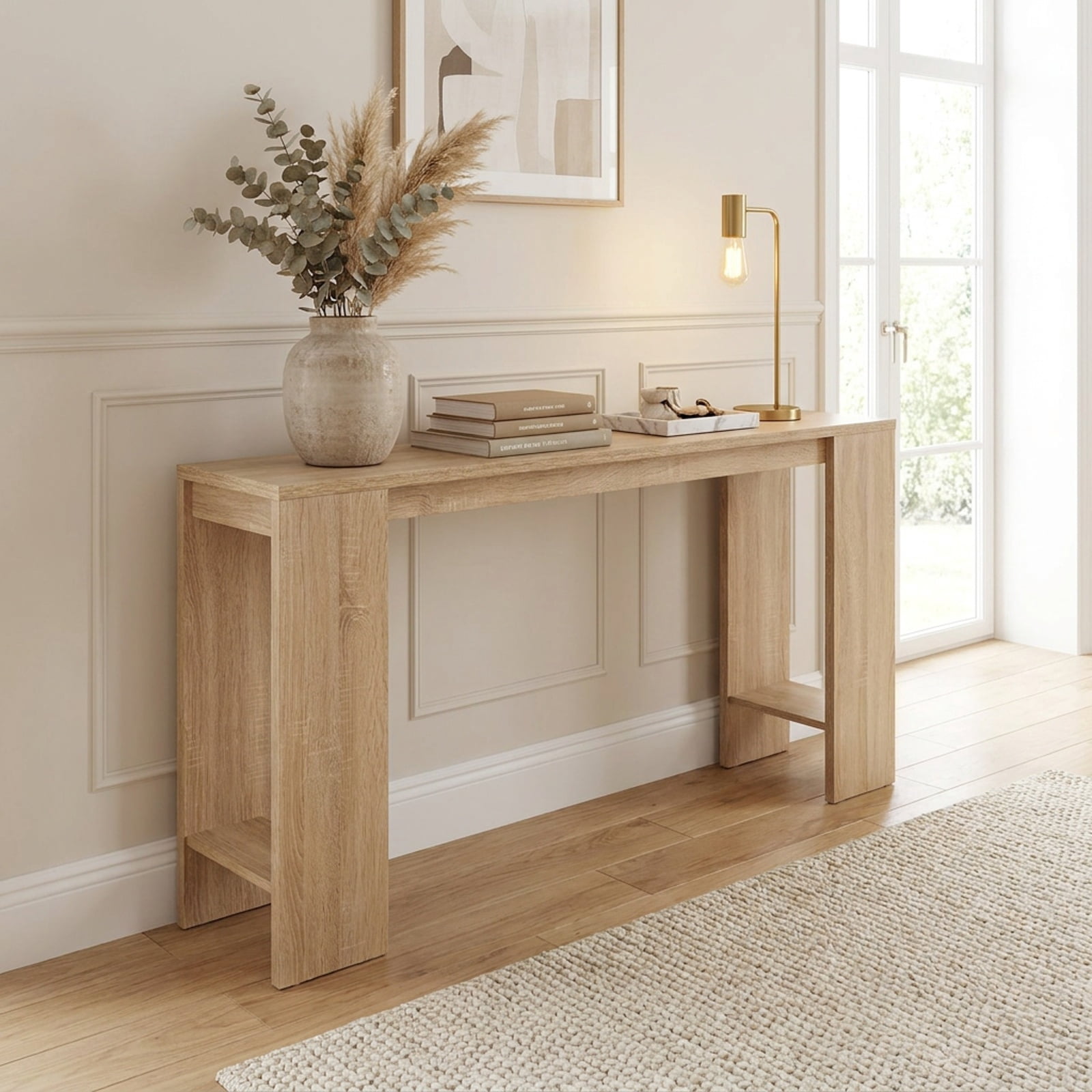 Furnibear 71 Inch Extra Long Console Table Entryway Table with Bottom Storage for Hallway Living Room Foyer Sofa, Natural