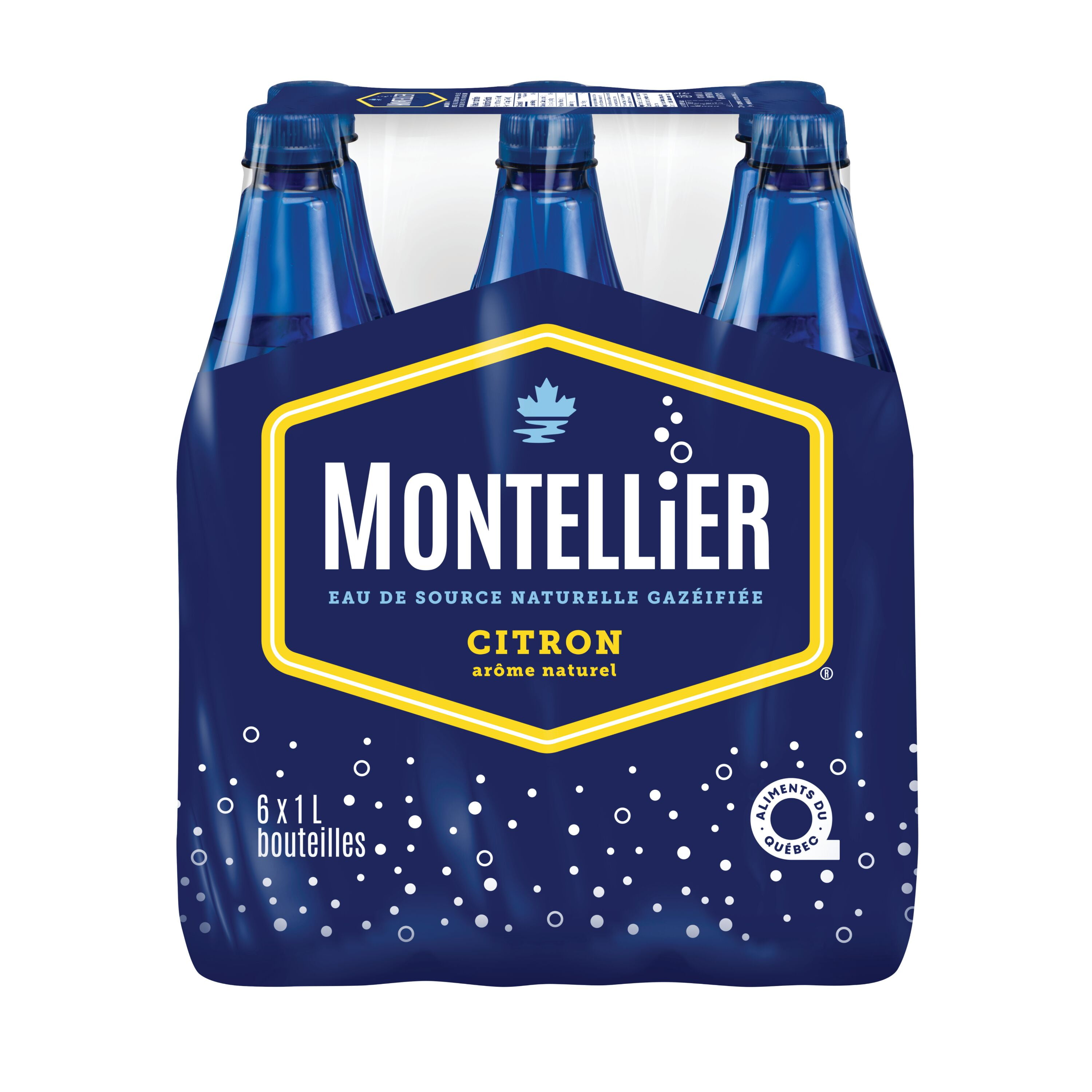 Montellier Eau de source naturelle gazeuse au citron 6 x 1 L, Bouteilles 6 x 1 L
