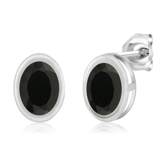 Gem Stone King 925 Sterling Silver Black Onyx Stud Earrings for Women Men (1.40 Cttw, Gemstone Birthstone, Oval 7X5MM)