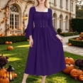 thumbnail image 2 of Fsgntruao Gothic Medieval Dress for Women Square Neck Long Bell Sleeve Solid Color Court Style Halloween Stage GownPurple,XXL, 2 of 9