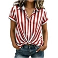 thumbnail image 2 of ClodeEU Women's Striped V Neck Short Sleeve Blouse,Casual Twist Hem Knotted Shirt for Summer Red,Women's Plus L, 2 of 8