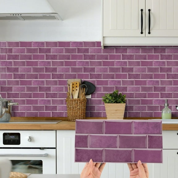 12 Pcs/Set Tile Stickers 12"x6" Purple Marble Brick Decals Vinyl Peel and Stick Kitchen Bathroom Waterproof Tiles Decor