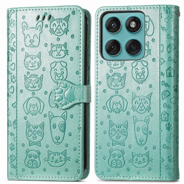 Funda Cartera FOXDOCK para Motorola Edge 60 Fusion , Flip PU con Relieve de Gatos y Perros, Tarjetero y Soporte