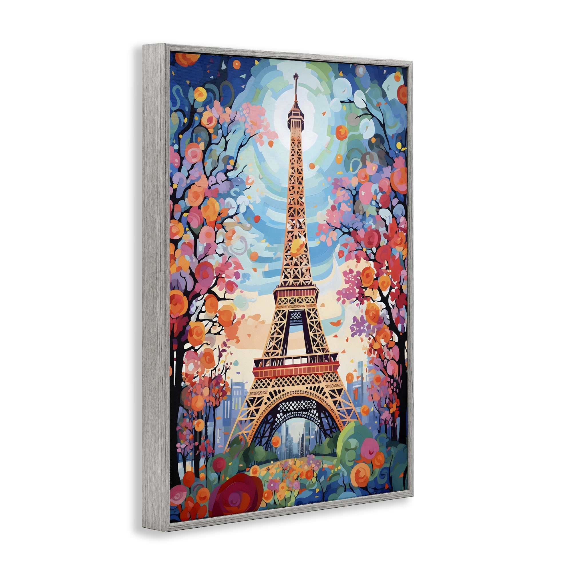 Stupell Industries Eiffel Tower Nighttime Bloom Gray Framed Giclee Art, design by Creative Studio