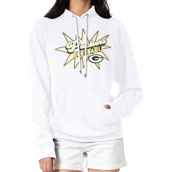 Women's Starter White Green Bay Packers Drive-In Sign Pullover Hoodie