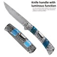 thumbnail image 4 of Grow In The Dark Luminous Damascus Pocket Folding Knife Resin Handle With Aluminum Mesh Honeycomb Pattern, Handmade Men Gifts, 4 of 9